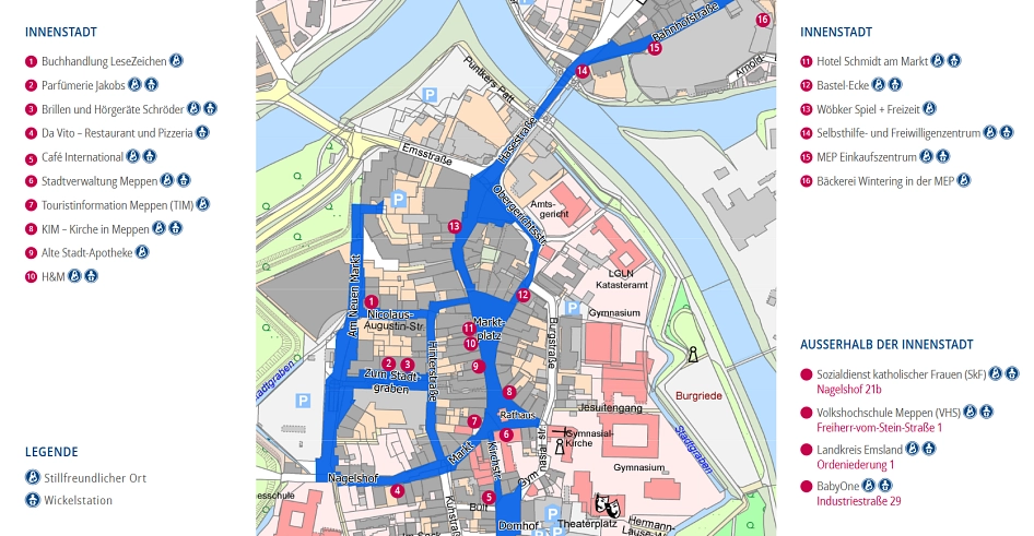 Karte von Betrieben, die sich an der Aktion "BABYMAP" beteiligen.&nbsp;&copy;&nbsp;Stadt Meppen