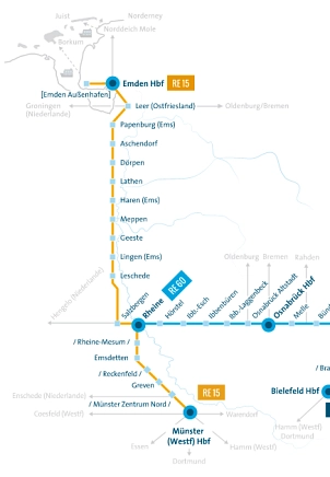 Die Linienübersicht des RE15 der Westfalenbahn © WestfalenBahn