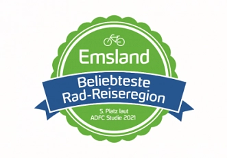 Siegel: Emsland "Beliebteste Rad-Reiseregion" 5. Platz laut ADFC Studie 2021 © Gesellschaft zur Förderung des Emsland Tourismus mbH