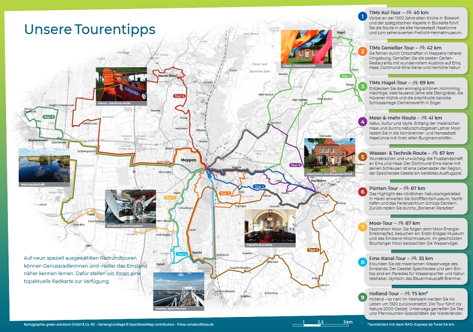 Eine Übersicht der Themenrouten rund um Meppen © Tourist Information Meppen (TIM) e. V.